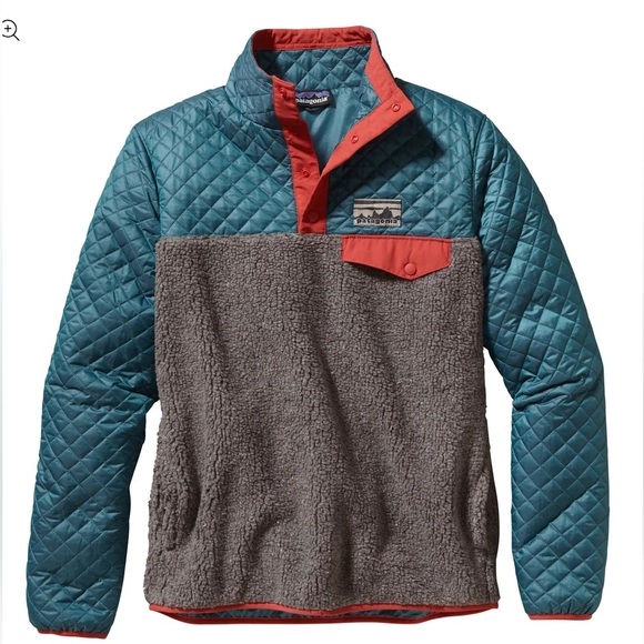 Patagonia Jackets & Blazers - Patagonia Mixed Snap T Pullover Sweater Jacket Teal Grey Orange Quilted Small